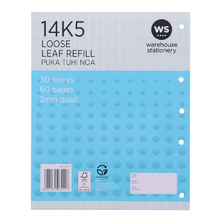 WS Pad Refill 14K5 2mm Quad 30 Leaf Punched Blue, , hi-res