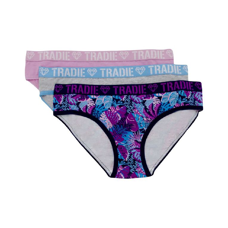 Tradie Girls' Bikini Briefs 3 Pack, Purple Mid, hi-res