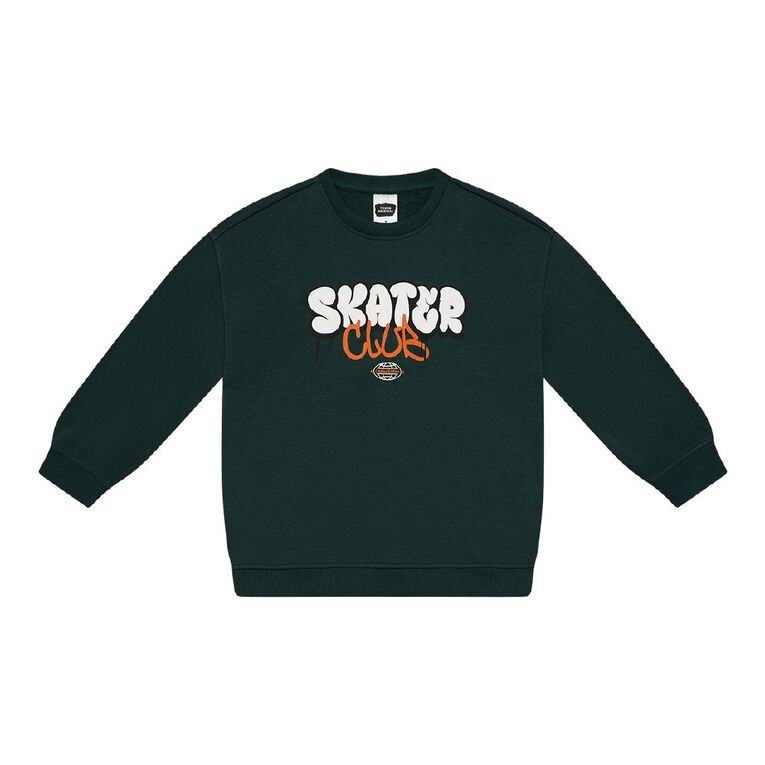 Young Original Print Crew Sweatshirt, Green Dark, hi-res