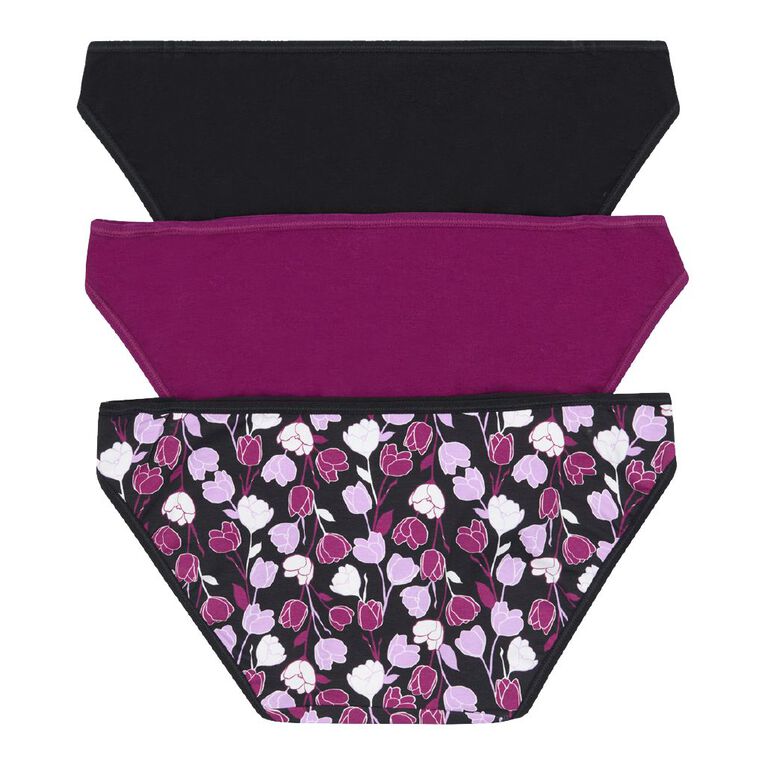 Rio Women's Bikini Briefs 3 Pack, Purple/Black, hi-res