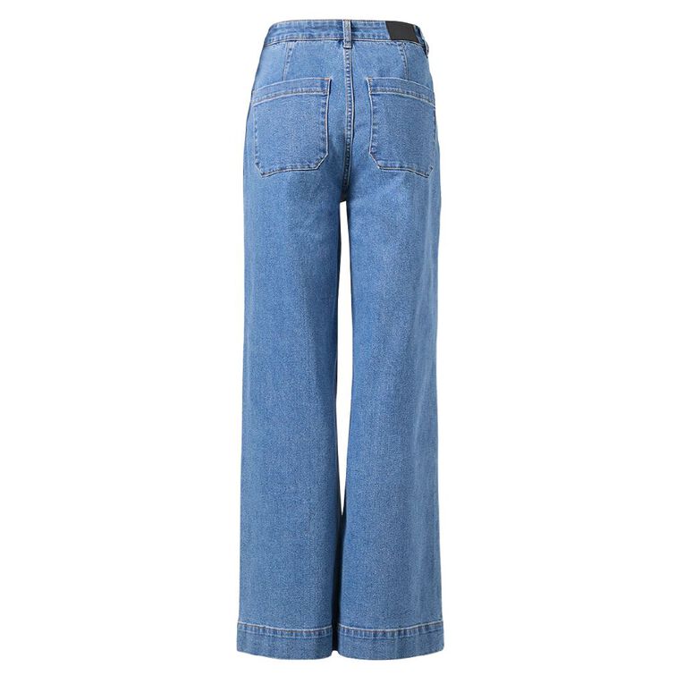 H&H Women's Patch Pocket Wide Leg Jeans, Denim Mid, hi-res