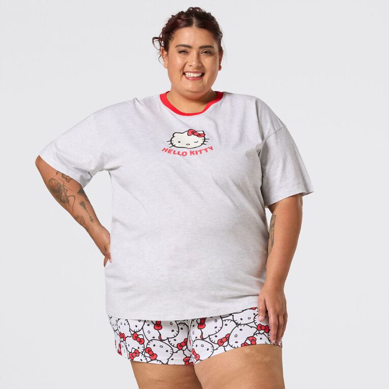 Hello Kitty Plus Size Boxy T-Shirt and Short Pyjama Set, Grey Light, hi-res