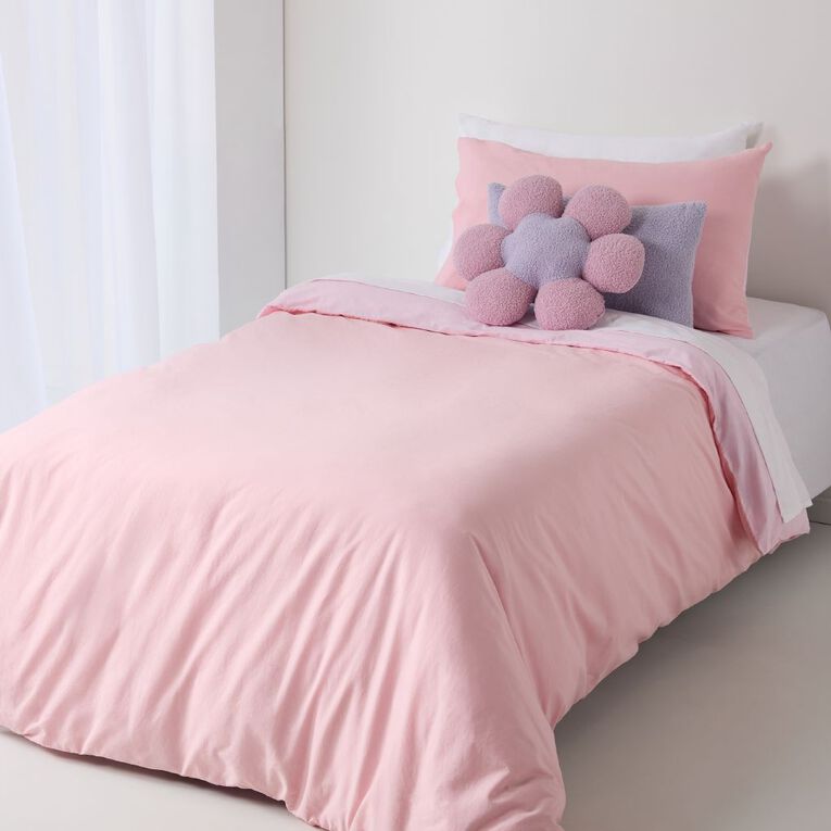 Living & Co Kids Duvet Covet Set Washed Cotton Pink Single, , hi-res