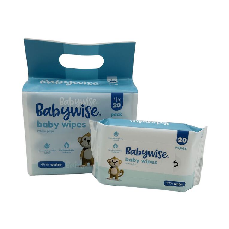Babywise Wipes 99% Water Fragrance Free 4 x 20 Pack, , hi-res