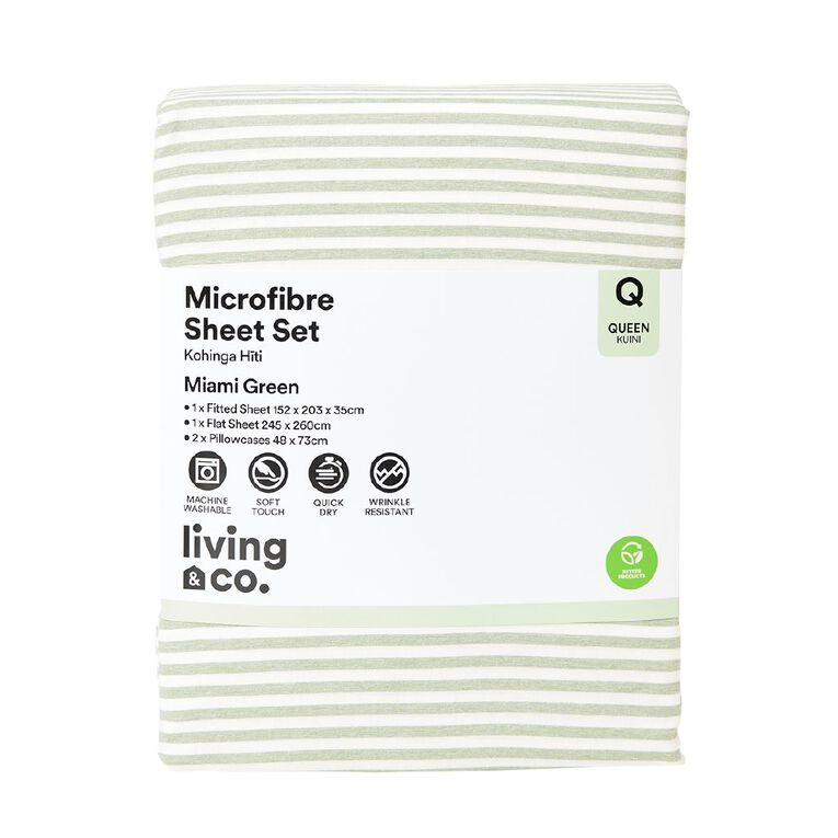 Living & Co Microfibre Sheet Set Miami Green Queen, , hi-res