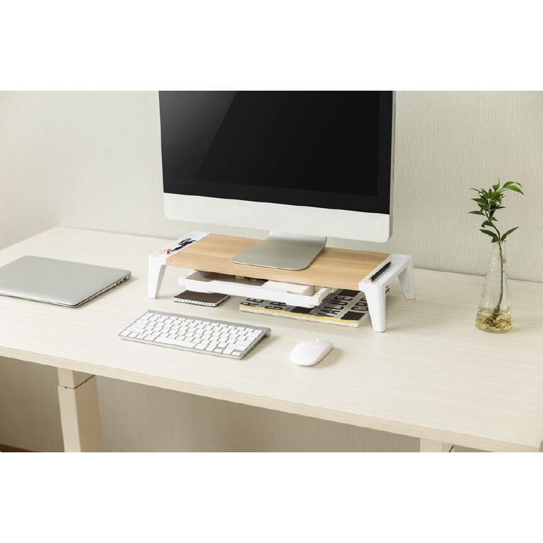 Bracom Universal Tabletop Monitor Riser with drawer White, , hi-res