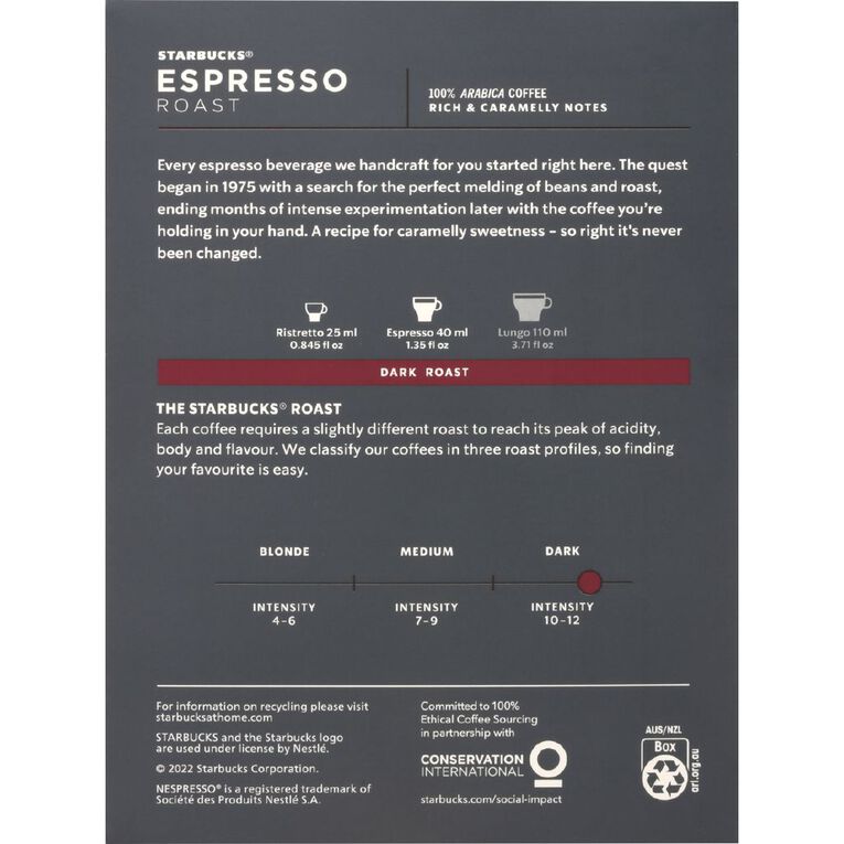 Starbucks Dark Espresso Roast 18 Capsules, , hi-res