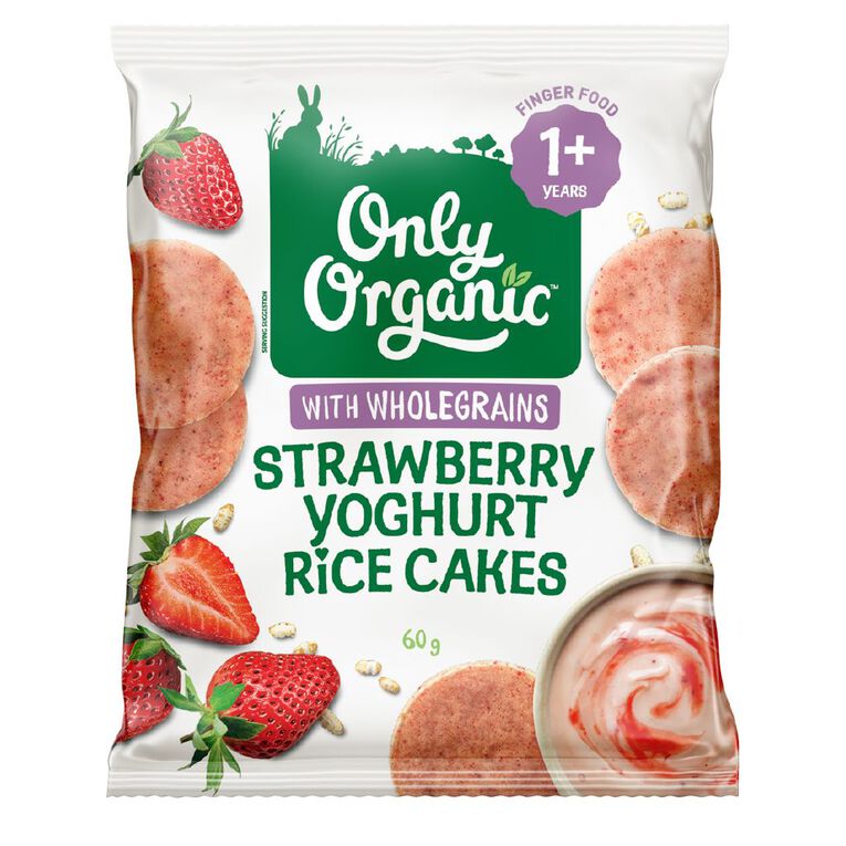 Only Organic Strawberry Yoghurt Rice Cakes 1+ Years 60g, , hi-res
