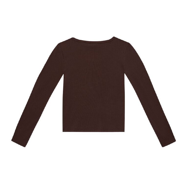 Young Original Long Sleeve Rib Scoop Neck Top, Brown Mid, hi-res