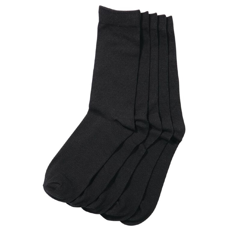H&H Women's Plain Crew Socks 5 Pack, Black, hi-res