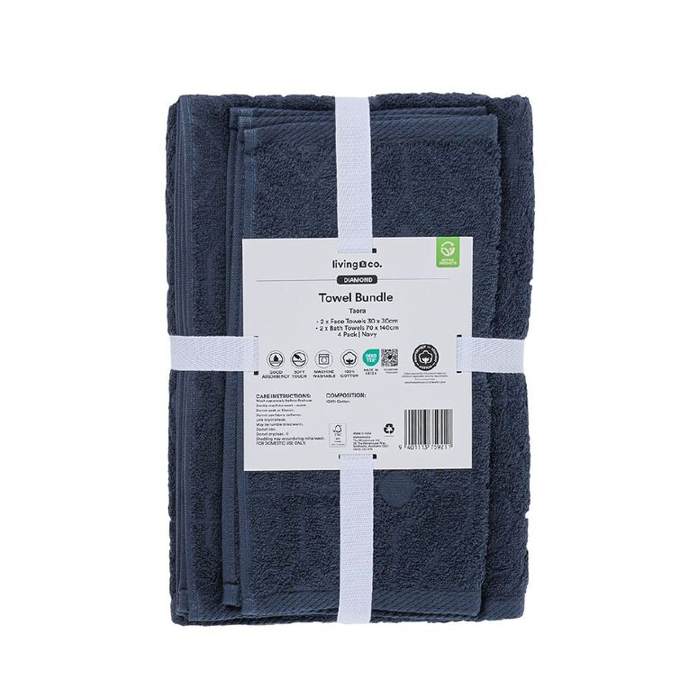 Living & Co Towel Bundle Diamond Navy One Size, , hi-res