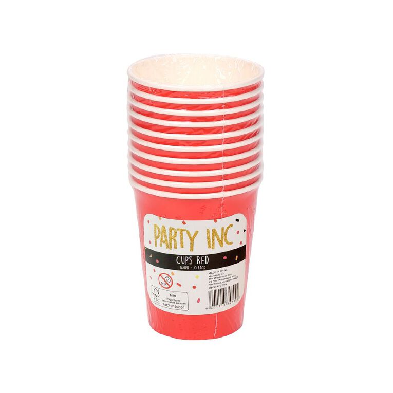 Party Inc Cups 260ml Red 10 Pack, , hi-res