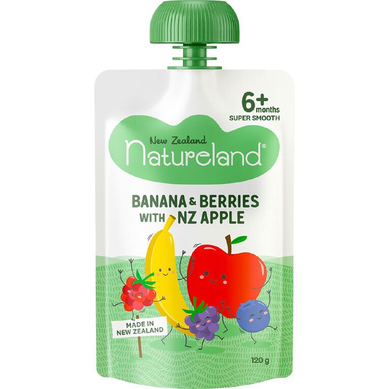 Natureland Banana & Berries Puree Pouch 120g, , hi-res