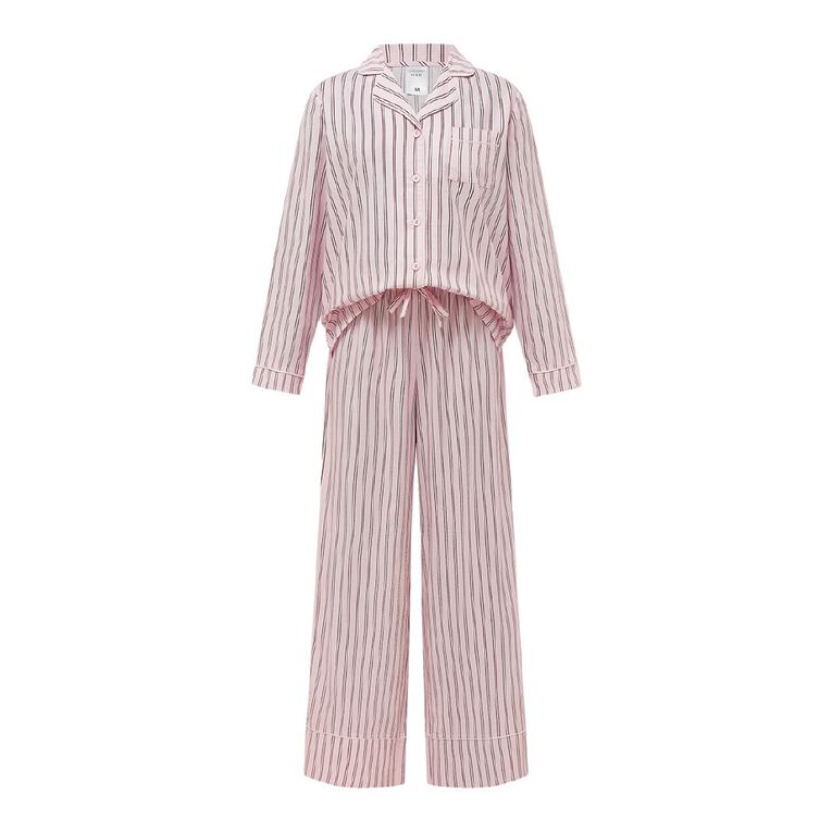 H&H Women's Woven Button Up Pyjama Set, Pink Light, hi-res