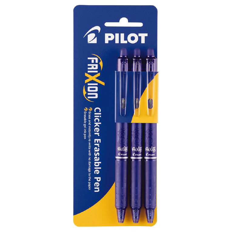 Pilot Frixion Erasable 0.7mm Fine Clicker Gel Pen Blue 3 Pack Blue, , hi-res