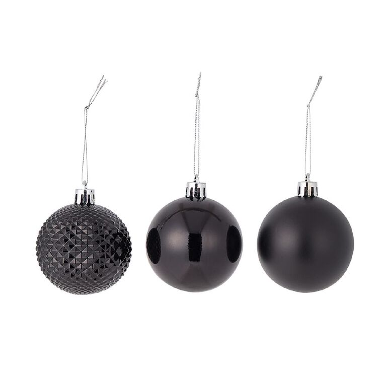 Wonderland Christmas Baubles 6cm Black 10 Pack, , hi-res
