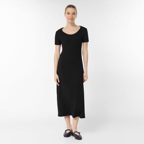 H&H Women's Short Sleeve Stretch Rib Swing Dress