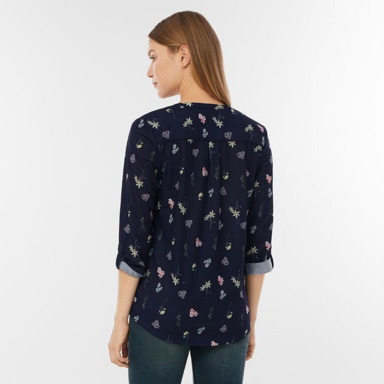 H&H Women's 3/4 Sleeve Amber Rixon Henley Top, Navy, hi-res