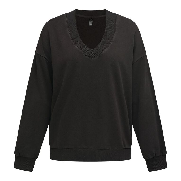 H&H Women's Long Sleeve V Neck Terry Crew, Brown Dark, hi-res