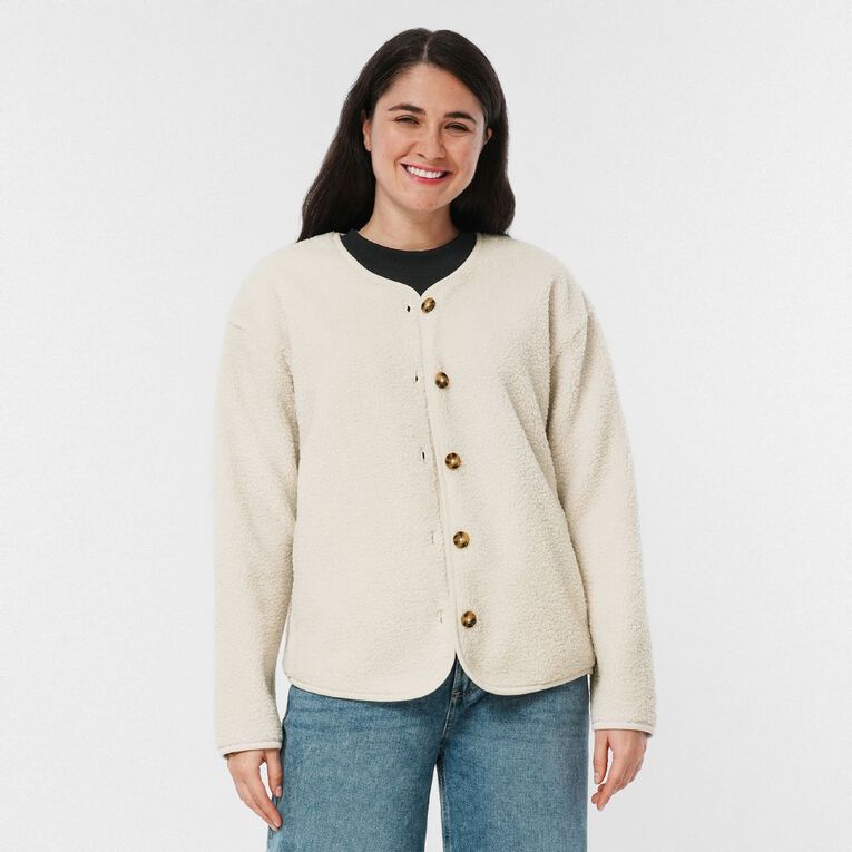 H&H Women's Teddy Sherpa Button Through Jacket, Cream, hi-res