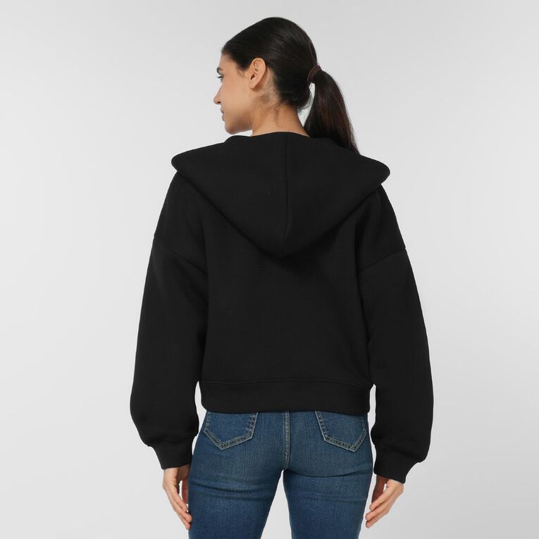 H&H Women's Zip Thru Cropped Scuba Hoodie, Black, hi-res