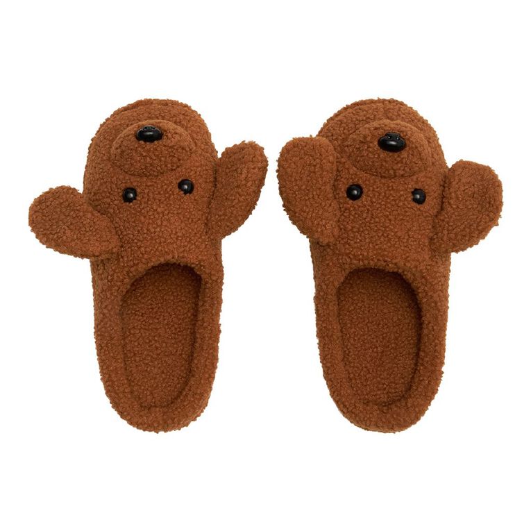 H&H Women's Teddy Scuff Slippers, Brown Mid, hi-res