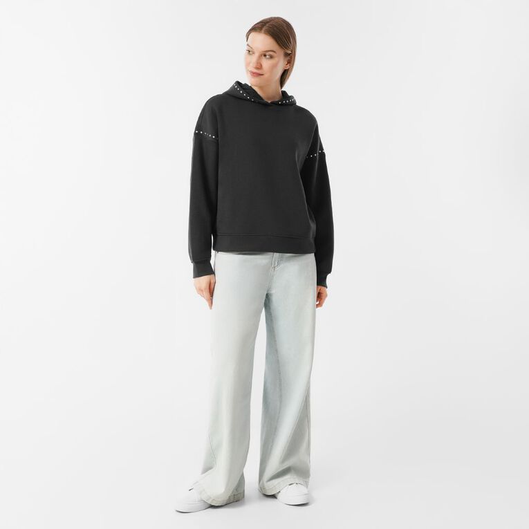 H&H Womens Studded Hoodie, Grey Dark, hi-res