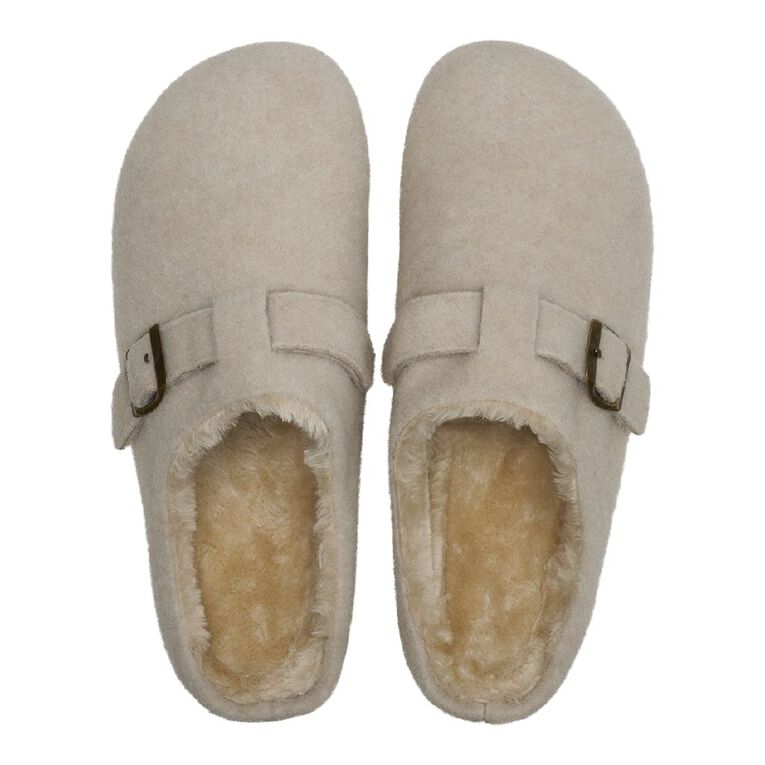 H&H Women's Felt Clog Scuff Slippers, Cream, hi-res