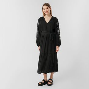 H&H Women's Long Sleeve Embroidered Tiered Maxi Dress