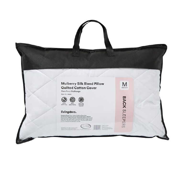 Living & Co Quilted Cotton Cover Mulberry Silk Blend Fill Pillow White, , hi-res