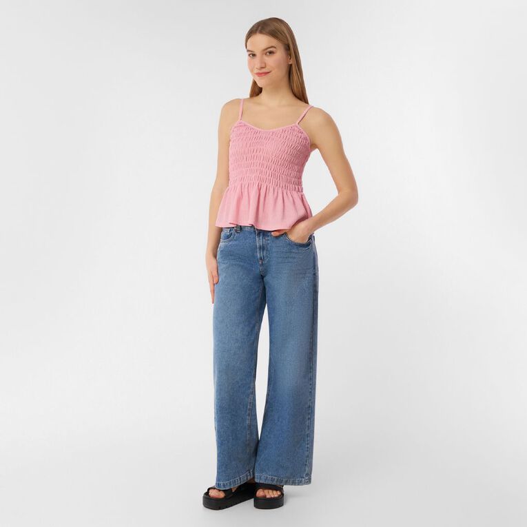 H&H Women's Shirred Peplum Cami, Pink Light, hi-res