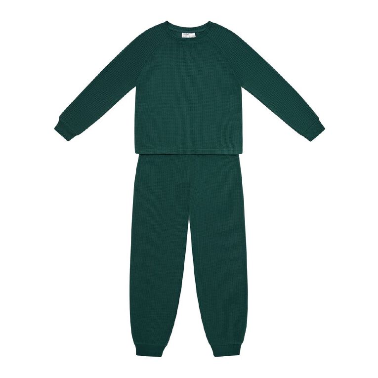H&H Boys' Waffle Pyjama Set, Green Dark, hi-res