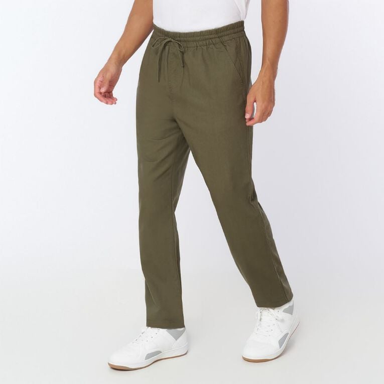 H&H Men's Elastic Waist Linen Blend Pants, Green Mid, hi-res