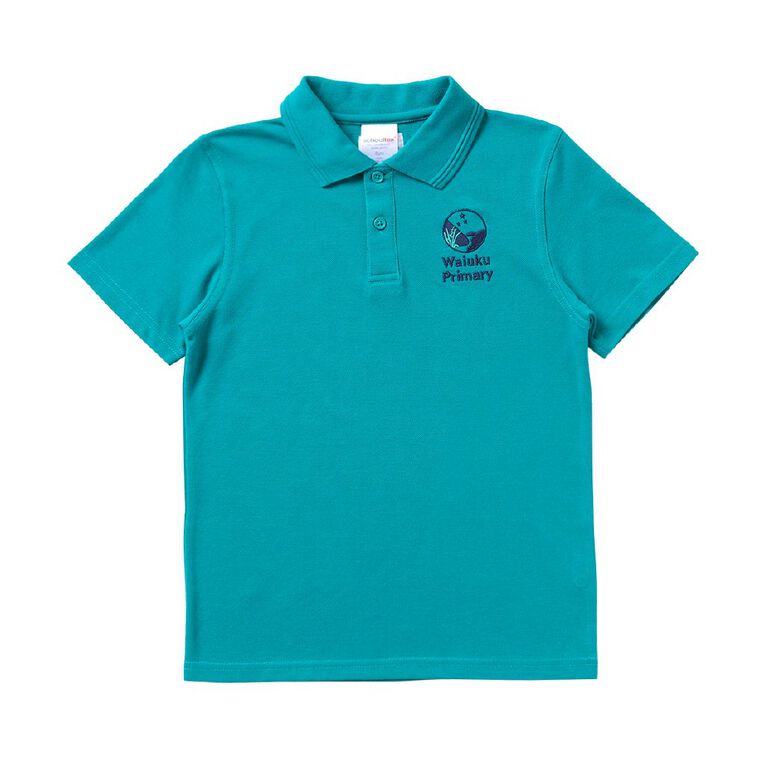 Schooltex Waiuku Primary Short Sleeve Polo with Embroidery, Jade, hi-res