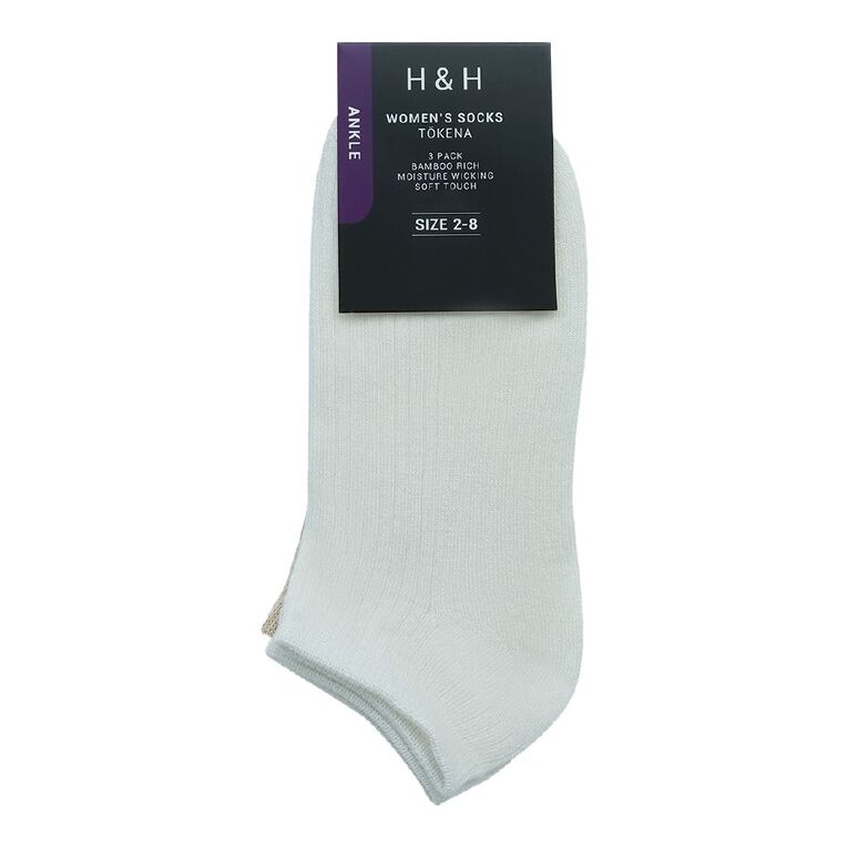 H&H Women's Bamboo Ankle Sock 3 Pack, Natural BGE MIX, hi-res