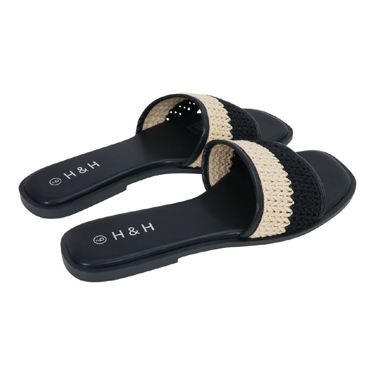 H&H Women's Crochet Square Toe Slides, Black, hi-res