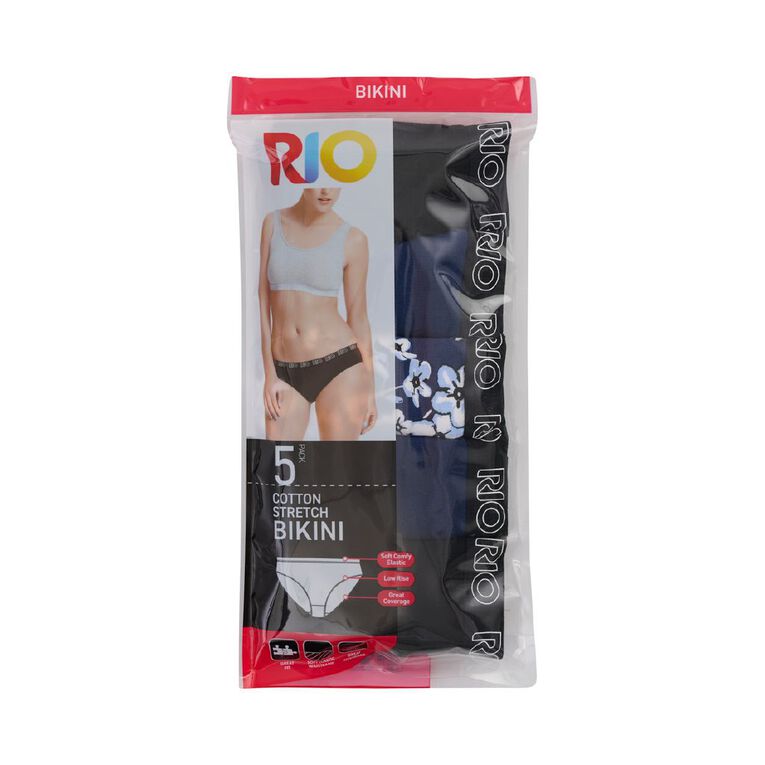 Rio Women's Bikini Briefs 5 Pack, Navy, hi-res