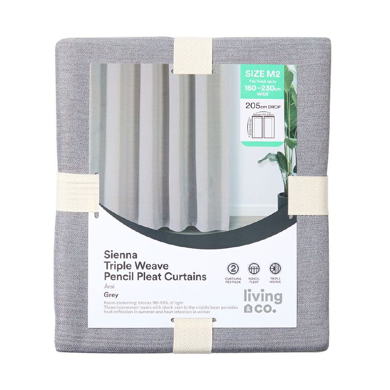 Living & Co Sienna Curtains Grey 150-230cm Wide/205cm Drop, , hi-res