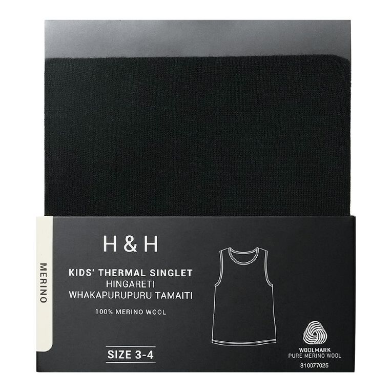 H&H Kids' Merino Thermal Singlet, Black, hi-res