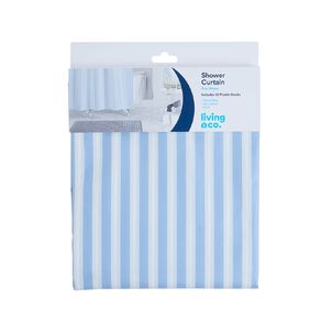 Living & Co Shower Curtain Stripes Blue 180cm x 180cm