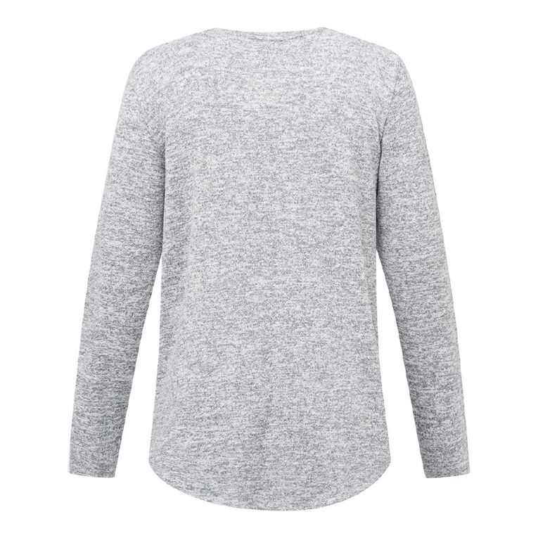 H&H Women's Long Sleeve Brushed Print Crew Top, Grey Marle, hi-res