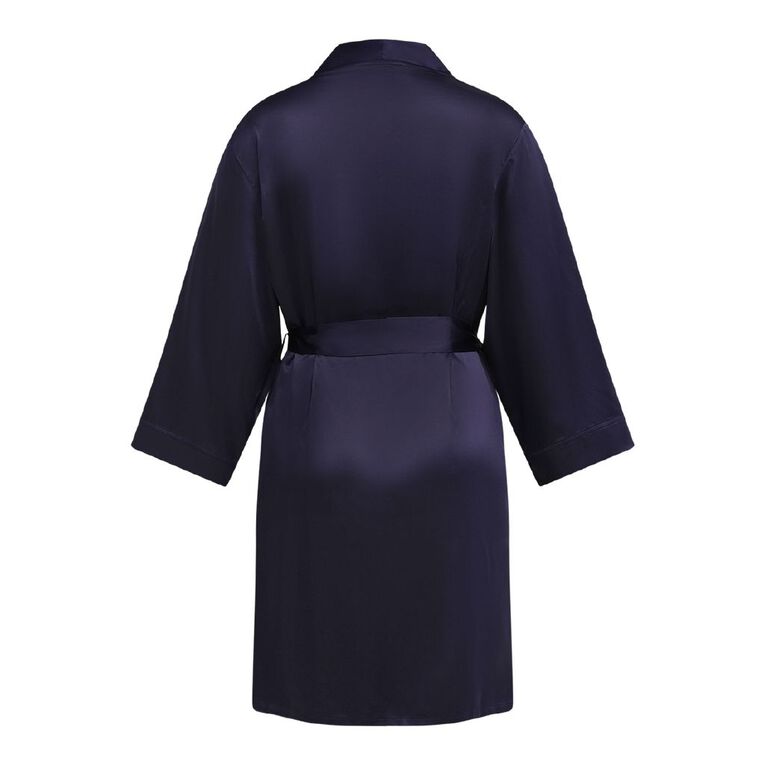 H&H Women's Satin Robe, Blue Dark, hi-res