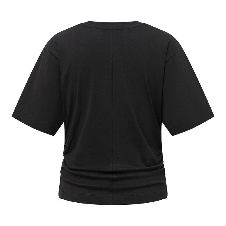 H&H Women's Short Sleeve Gathered Waist Tee, Black, hi-res