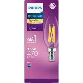 Philips LED E14 Candle Light Bulb 3.5W Glass Warm White