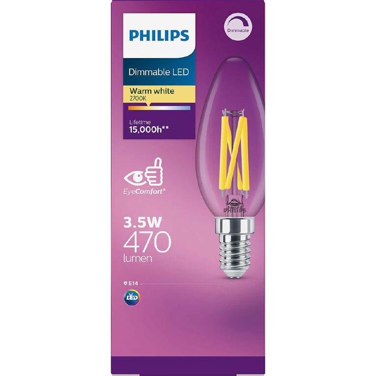 Philips LED E14 Candle Light Bulb 3.5W Glass Warm White, , hi-res