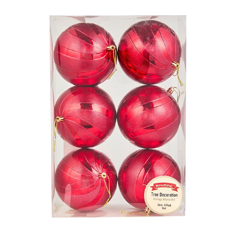 Wonderland Christmas Baubles 12cm Red 6 Pack, , hi-res