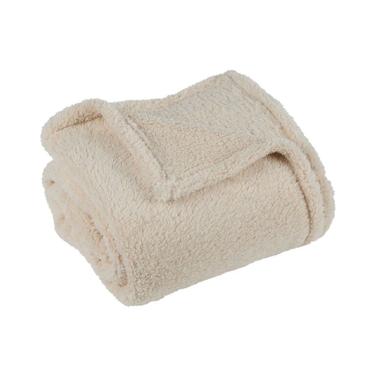 Living & Co Throw Sherpa Natural 127cm x 152cm, , hi-res