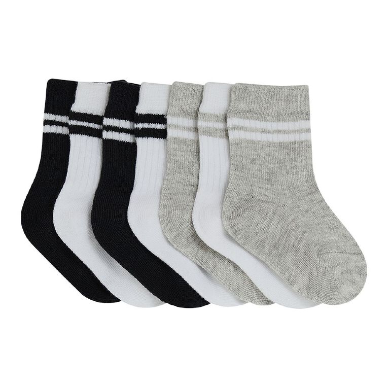 H&H Infants' Grib Rib Crew Socks 7 Pack, Black, hi-res