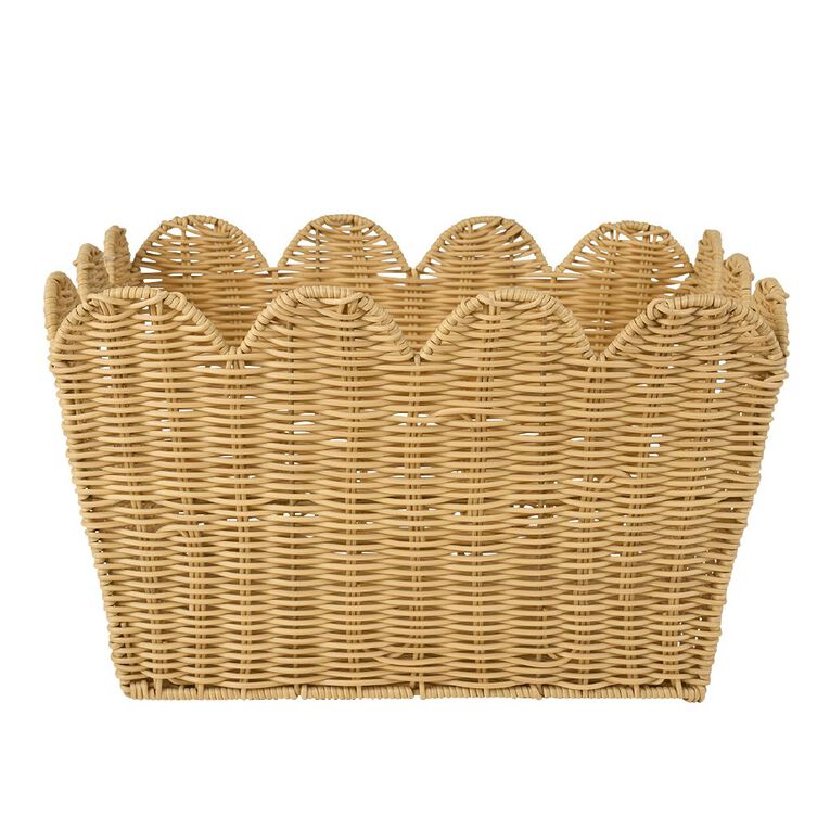 Living & Co Rectangle Rattan Scollop Basket Natural, , hi-res