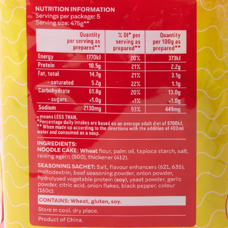 Market Kitchen Instant Noodles Spicy Beef 5 Pack, , hi-res